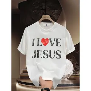 Vintage I Love Jesus Print Short Sleeve T-Shirt Menswear Top Underwear Tshirt  Letter Print Round Neck Tee Perfect Men