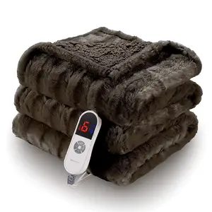 MARNUR Electric Throw Blanket Extra Large 60x70 Brown Soft Faux Fur Heated Throw Blanket with 6 Heating Levels 4 Hour Timer & LED Display
