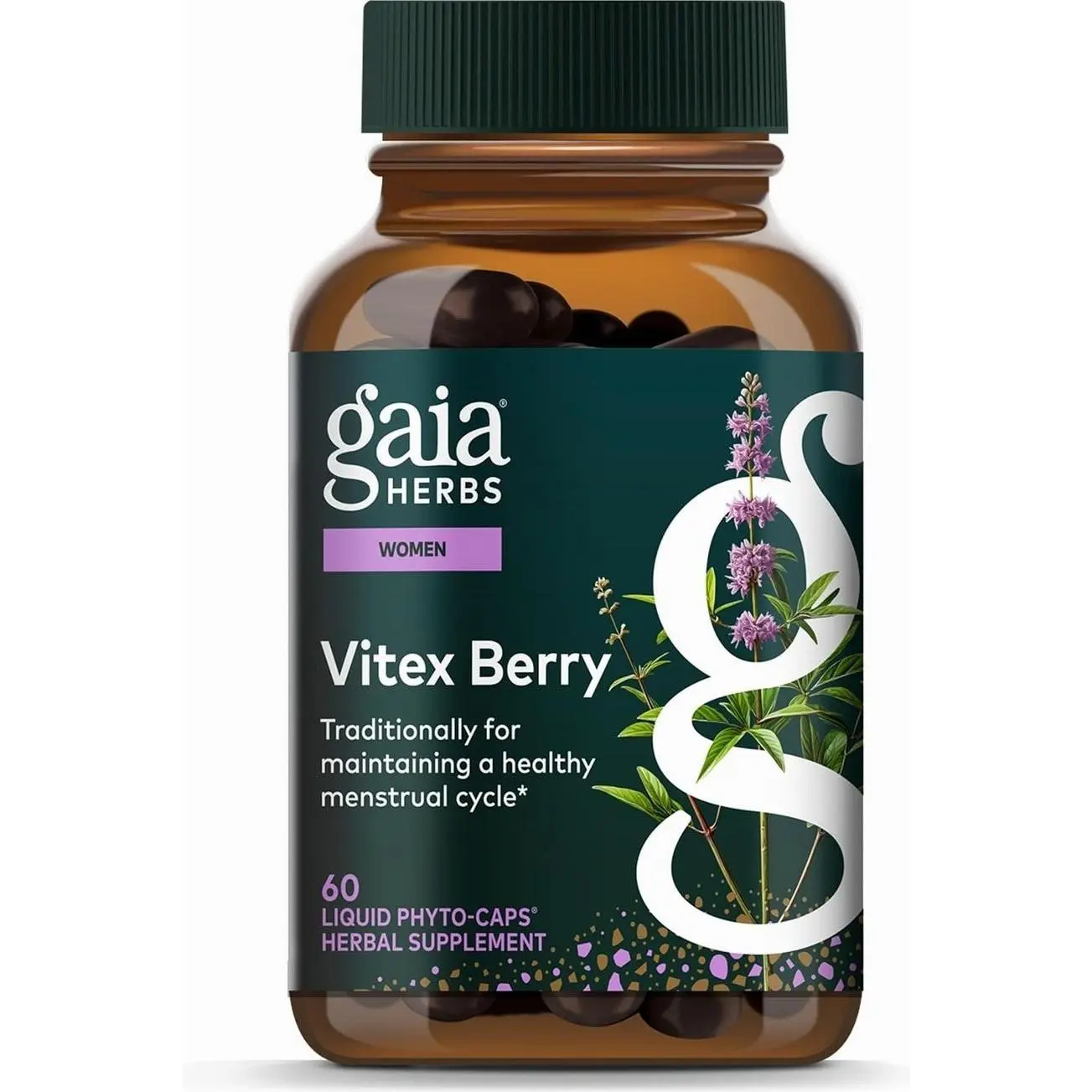 Gaia Herbs Vitex Berry - Vitex Traditionally Used to Support Hormone Balance for Women & a Healthy Menstrual Cycle* - 60 Vegan Liquid Phyto-Caps (30 Servings)