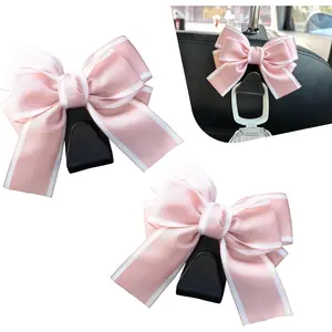 2 count  Seat Headrest Hooks, Cute Large Bow  Seat Headrest Hook Hanger for Purse Bag, Auto Rear Seats Storage Hooks, Purse Hook Hanger Interior Decor, Universal for  ( Line)