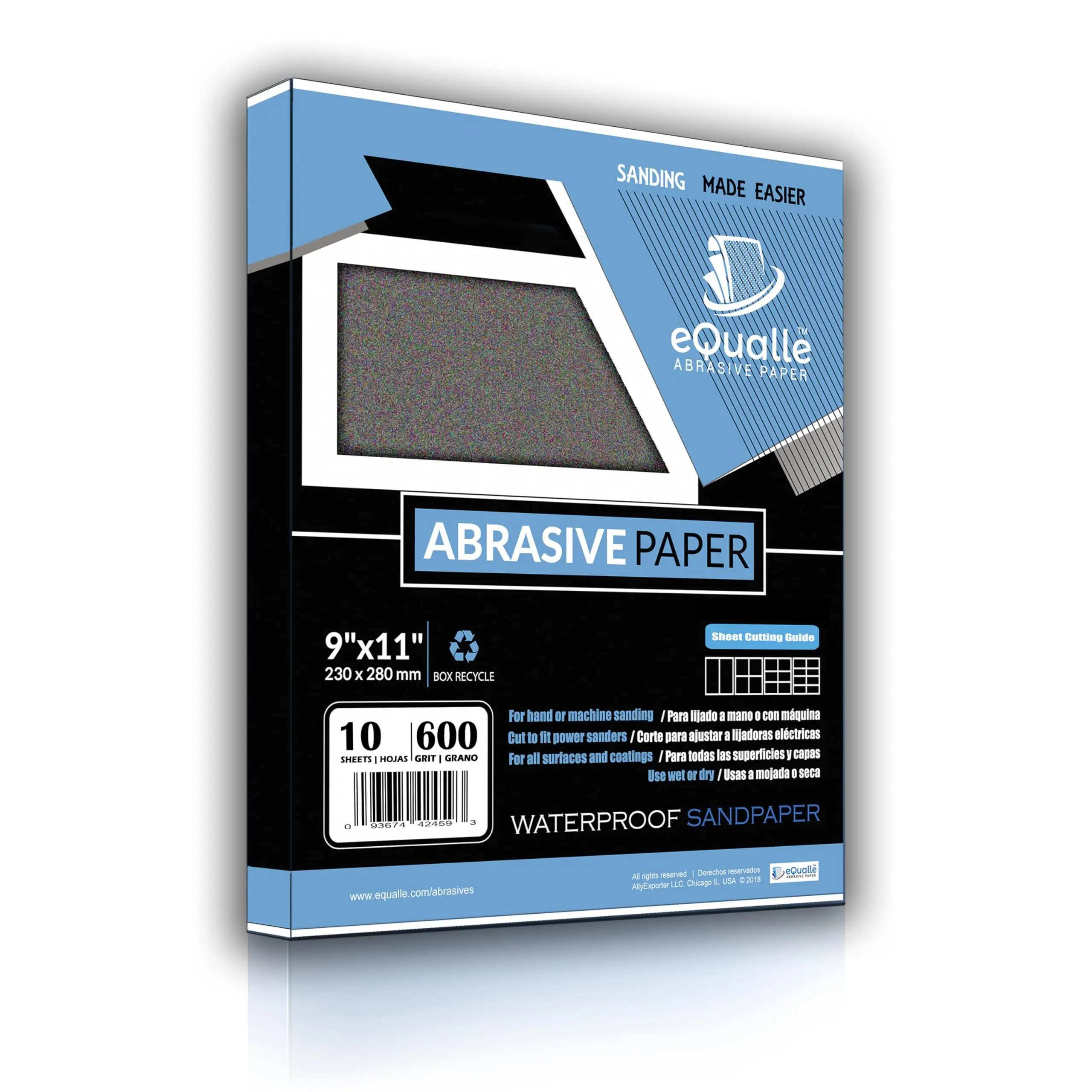 Equalle Abrasive Paper 600 Grit Sandpaper Sheets 10 Pack 9x11 in Wet or Dry Use for Wood Metal Automotive Glass Ceramics