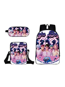 Korean Pop Music Demon Hunter Backpack Set, Unisex Casual Daily Bag, Durable Spacious Design, Perfect for Everyday Use, Fashion Korean Fan Accessory, Casual Printed Backpack