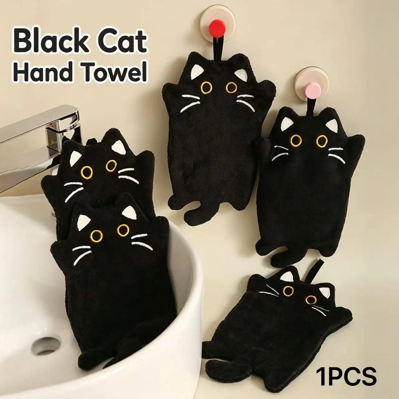 Wall-Mounted Cat Hand Towel with Hanging Design, Kitchen Heat-Resistant Pad, Thick Absorbent Non-Shedding Cleaning Cloth, Child-Friendly Handkerchief