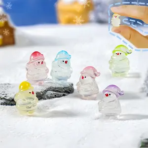 Glow in The Dark Christmas Santa Figurines, 12/24PCS Mini Cute Santa Decor with Snow Scene, Novelty Party Favors, DIY Miniature Models, Home Desk Decorationz,Multi-functionalz, Resin Ornament