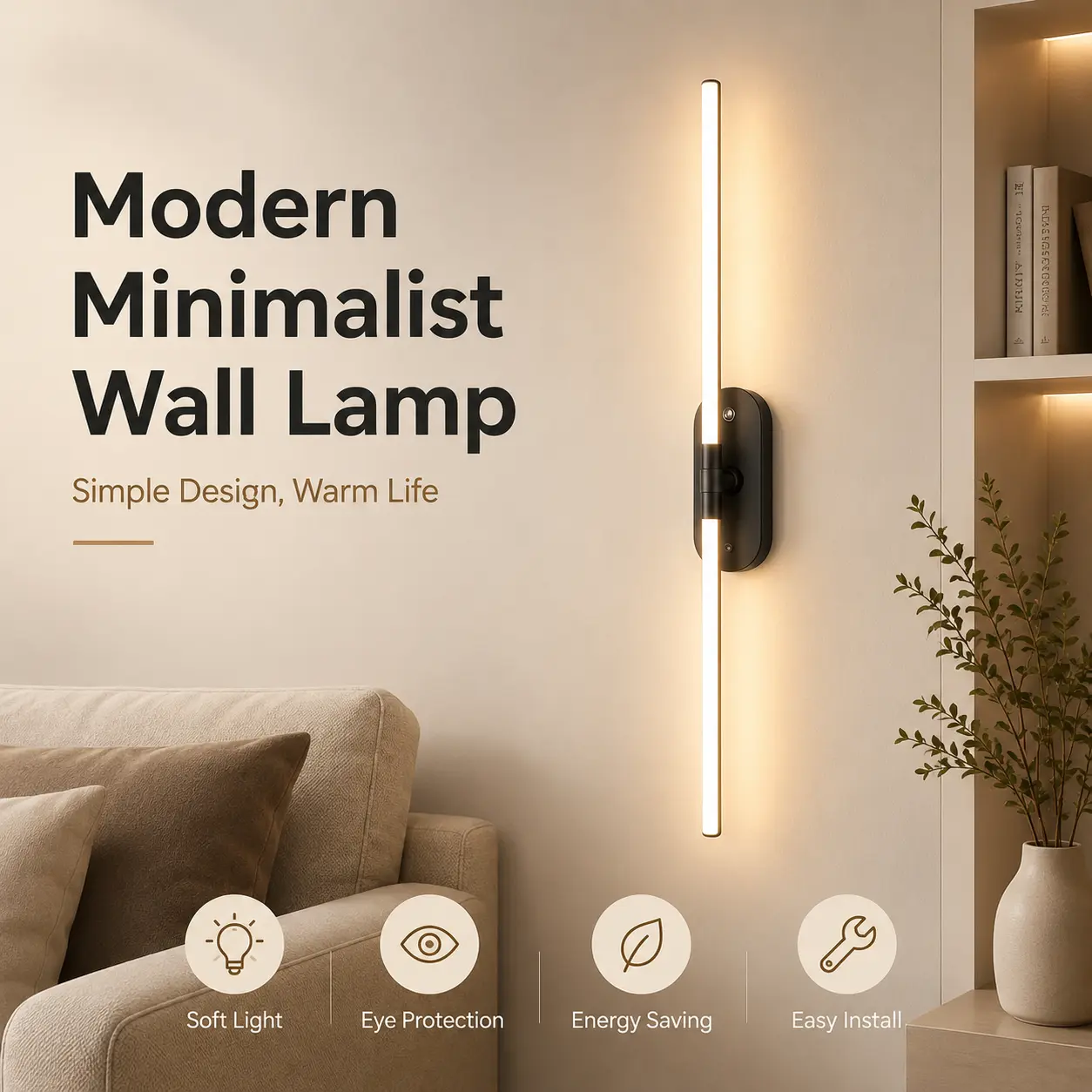 Long Linear LED Wall Sconce - Remote-Controlled, Dimmable, 3 Color Temperatures, Rotatable Minimalist Design, USB Rechargeable Cordless Indoor Wall Light for Bedroom, Living Room Decor, Led Lights Bedroom, Led Lamp