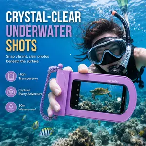 Universal Waterproof Phone Pouch for 7.2-Inch Screens and Smaller, Touch-Sensitive Transparent Case for Swimming and Snorkeling, 30-Meter Depth Rated Dry Bag for Underwater Photography and River Floating, Sealed Watertight Cover for Beach,  Boat Trips