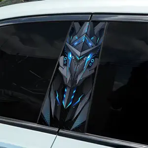 2-Piece mechanical avatar blue glowing personality sticker designed for automotive B-pillar windows - scratch-resistant, waterproof, easy to stick and remove, suitable for cars, trucks, SUVs and other vehicles, trucks, SUVs and plastic/metal.