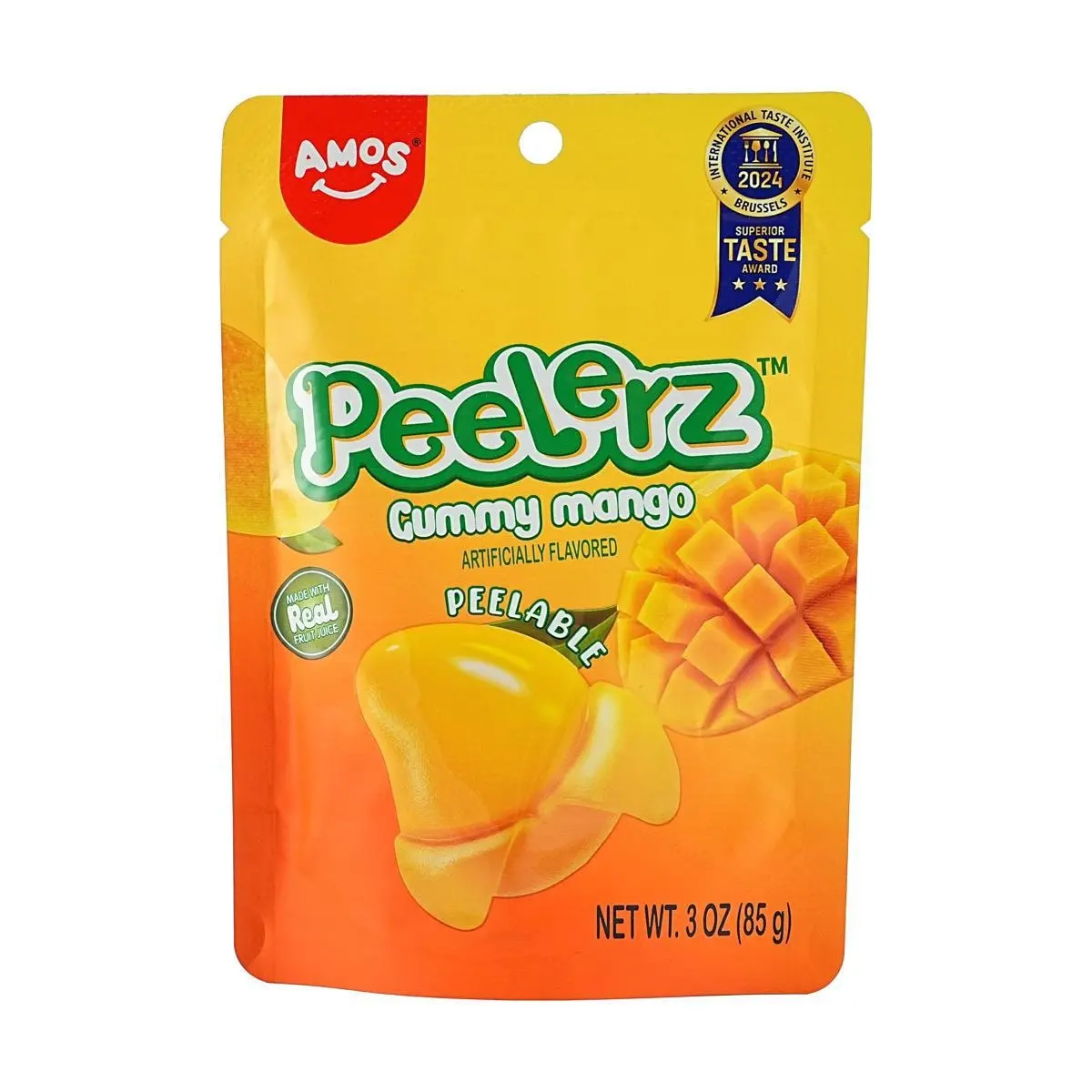 Amos Sweets PEELERZ Mango Flavored Gummy Candy - Fun Fruit Juice Snacks, International Taste Award Winner, 85g Amos Sweets PEELERZ Mango Flavored Gummy Candy - Fun Fruit Juice Snacks, International Taste Award Winner, 85g