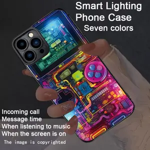 Cyber neon circuit board colorful smart voice control luminous phone case for iPhone 16-12. Features intelligent voice control, luminous technology, dazzling drop protection, a luminous, colorful design, and shockproof protection.
