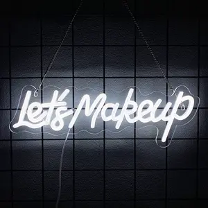 Lets Makeup Neon Sign For Spa Beauty Room Nail Brows Lashed Salon Studio LED Wall Art Decor For Business Stores Logo Barber Shops Led Word Indoor Neon Lights 5V USB Powered