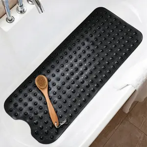 Extra Long Non Slip Bathtub Mat with 200+ Suction Cups and Drain Holes, 47x16 Inch Soft Cushioned PVC Shower Mat with Massage Texture, Machine Washable Bath Mat for Bathroom Tub, Safe for Kids Elderly