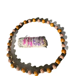 Earth Wisdom Beaded Necklace Handcrafted Earth Tone Spiritual Metaphysical with Natural Wooden & Intricately Patterned Beads for Grounding Balance