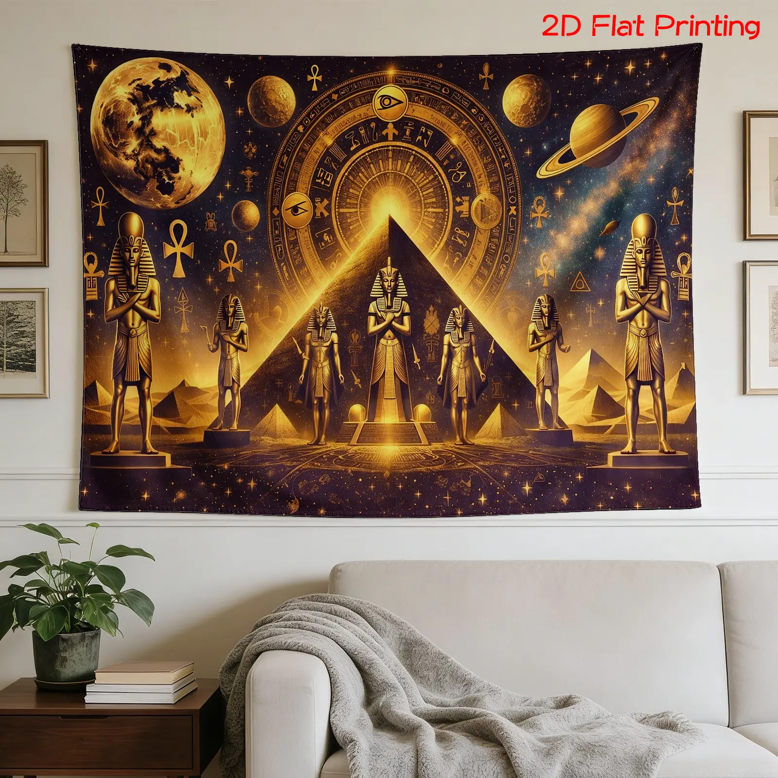 2D Flat - 2D Flat - 1 Oversized High-Definition Digital-Printed Tapestry |   Egyptian Artwork, Celestial Statues, Pyramids, Polyester Material, Suitable For Backdrop, Photography Props, Party Banners, Birthday Gifts, Room Decor