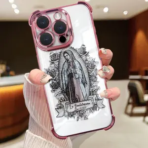 Virgin Mary flower four-cornered anti-fall mobile phone case, suitable for all models of iPhone17 to 11, tup material mobile phone case, shockproof case, smartphone case
