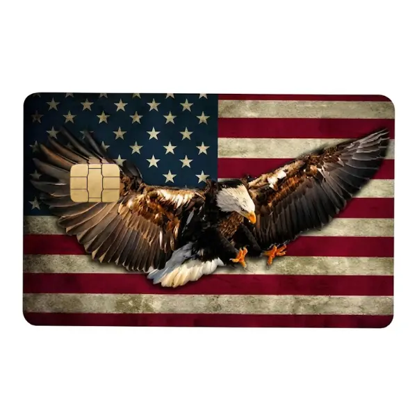 2 Pack Patriotic Eagle Card Skin Sticker – Bald Eagle Wings and American Flag Design – One-Sided Rectangle Chip Card Cover