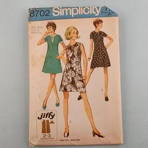 Simplicity 8702 Vintage Sewing Pattern Jiffy Misses Dress in Half-Sizes Size 18½