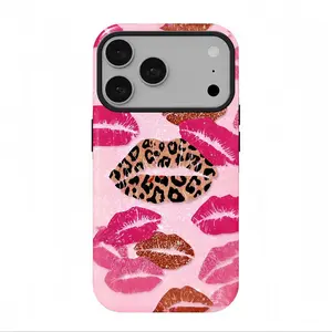 Leopard print lip pattern phone case, sweet, cool and hot girl style, suitable for iPhone17 ProMax, 16Pro, 15, 14, 13, 12, double-layer protective case, smartphone case, an excellent gift choice