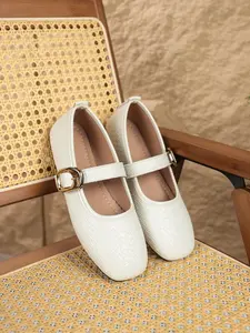 Women's Mary Jane Flat Shoes, Textile Upper & Rubber Sole, Plain Design, Adjustable Strap, Comfortable All-Season Footwear
