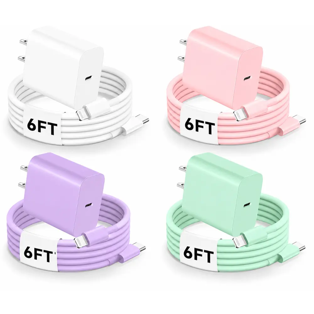 14/13/12 Pro Max Fast -4 Color Options, 20W PD -  ,  Power Adapter with Lightning Cable, Fast Charging Plug, Compatible with  14/13 Pro/12/11/XS/Max/XR/X/8 Plus/SE 2022, iPad & More Lightning Devices Kit high speed