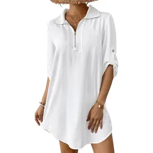 Sports & Outdoors Bsubseach Swimsuit Coverup for Women 3/4 Sleeve Bathing Suit Cover Up Polo Shirt Beach Dress Vacation Outfits