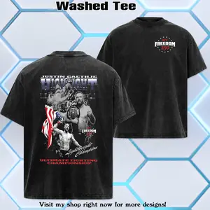 UFC 2026 - Justin Gaethje UFC Freedom Washed T-Shirt, UFC Freedom 250 Menswear Apparel - Unisex Cotton Round Neck Crewneck T-Shirt, Casual Fashion Top Gift for UFC Fans Summer vibe, UFC Merch, Sport Style