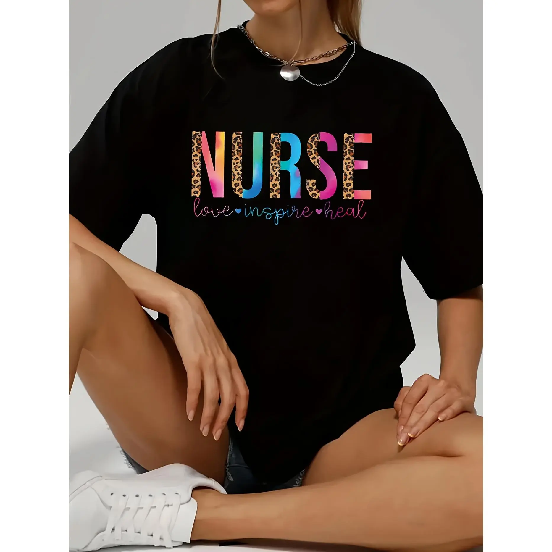Women's T-Shirt, Casual Stethoscope Graphic Top for Lady, Soft Breathable Festival and Easter Wear, Tshirt