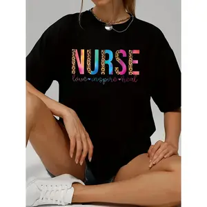 Women'S Nursing-Themed Casual T-Shirt - -Themed Lettering with Print & Stethoscope Design, Lightweight Breathable Fabric for Spring Summer Fall, Work & Casual Attire, Nurse Gift for Healthcare Professionals ( with Pink & Lettering)