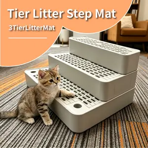 Adjustable Cat Litter Box Ramp, 3 Step Cat Litter Stair, Litter Box Step with Filter, Non Slip Cat Litter Ramp, Easy Clean Cat Litter Step, Senior Cat Litter Ramp, Small Cat Litter Stair, Litter Tracking Reduction Ramp, Light Grey Cat Litter Box Step