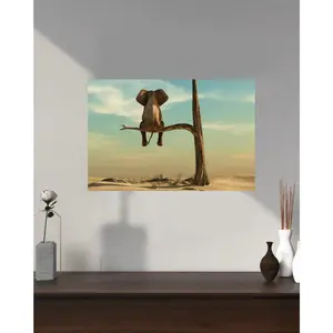 Funny Elephant on Tree Branch Canvas Wall Art Quirky Bathroom Decor Humorous Animal Print
