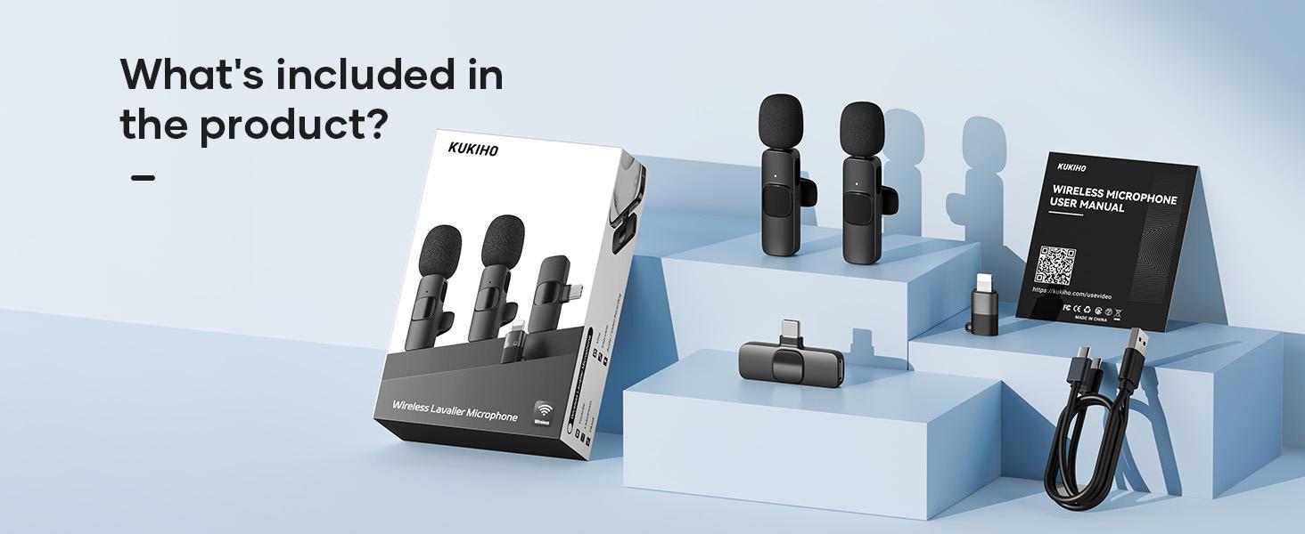 KUKIHO K9 2 Pack Wireless Lavalier Microphone for iPhone iPad and Android Phone, Lapel Mic Plug and Play Wireless Mic Noise Reduction Microphone for Video Recording Interview Podcast Vlog YouTube Tiktok