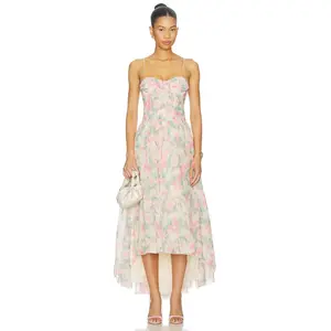 For Love & Lemons Satin Burnout Maxi Dress in Yellow