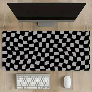 Checkered Wavy Design Mouse Pad, Rectangle Gaming Mouse Pad, Non-Slip Rubber Base Stitched Edge Desk Pad for Desk Laptop Desktop, Office Desk Accessories, Desktop Accessory