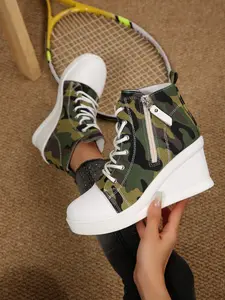 Women's Denim Blue Wedge High Top Canvas Shoes, Vintage Style Casual Footwear, Height Increasing Slimming Design, All Seasons Wear