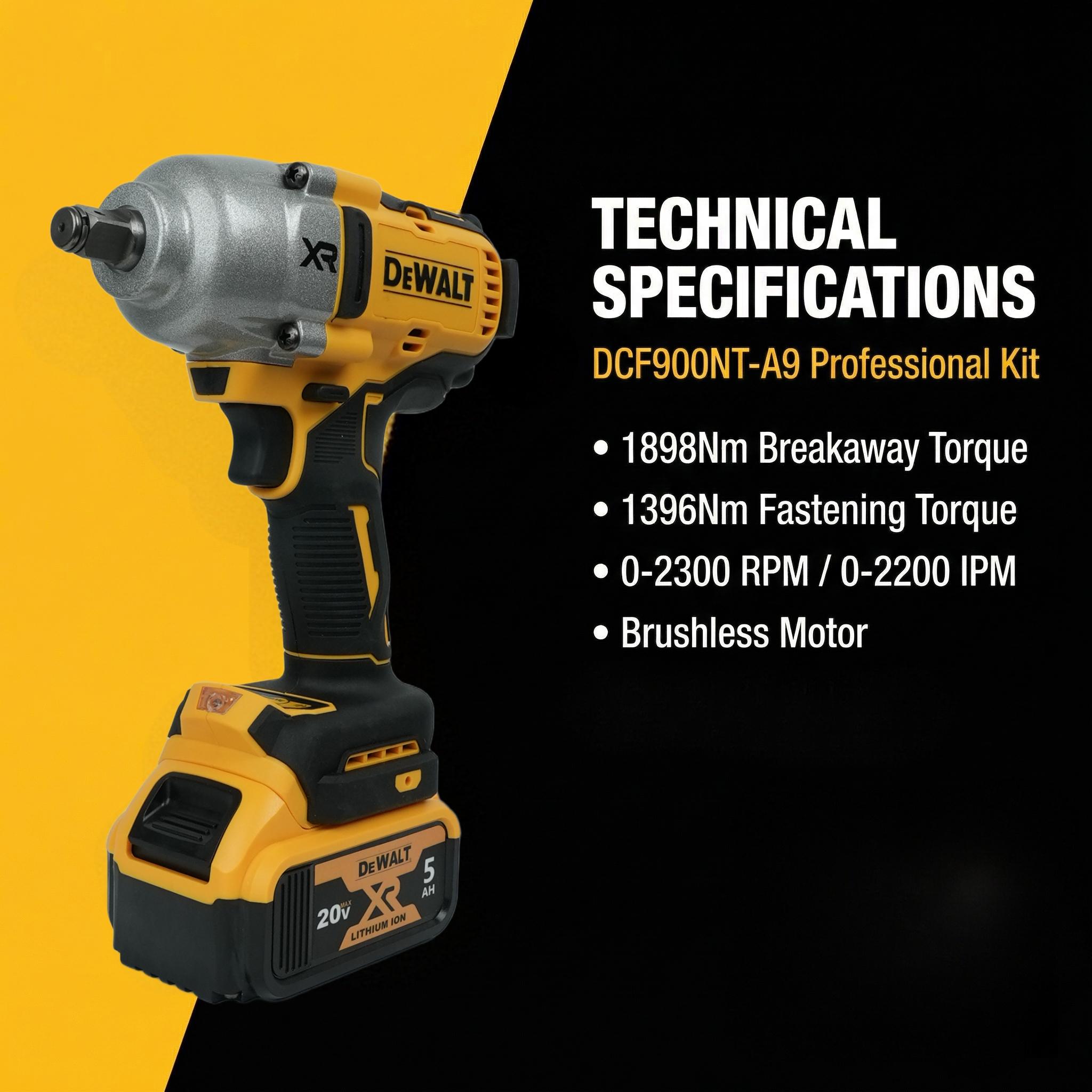 DEWALT DCF900NT Cordless Impact Wrench 20V Brushless Motor For Heavy Duty Fastening Work tool kit set Drill Household machine power diy great gift workshop use repair