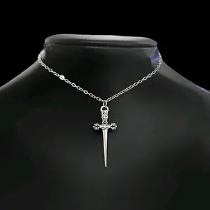 Silver Dagger Pendant Choker Necklace - 019