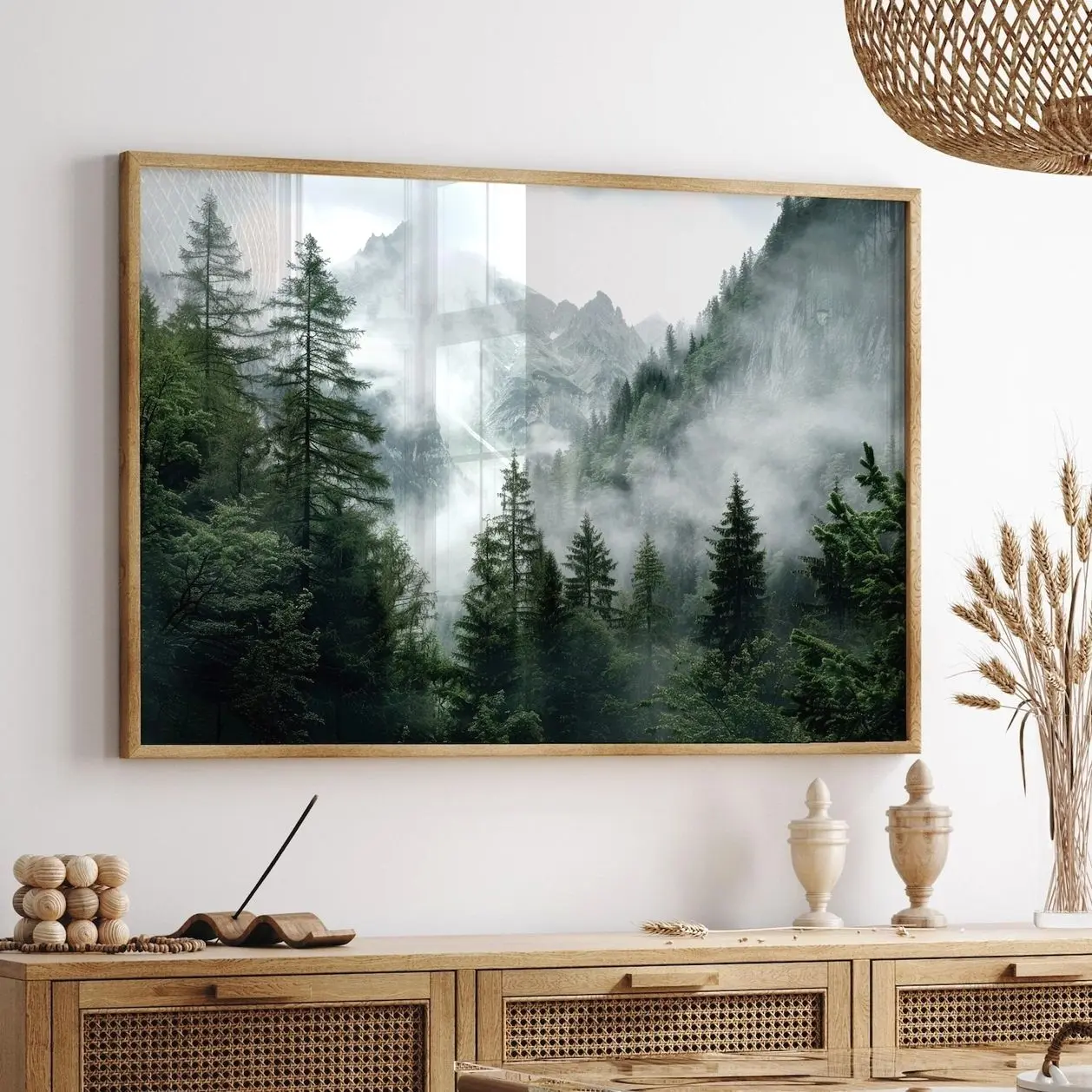 Forest mountains print, misty foggy mountains photography, green forest landscape print, large nature picture, Frameless Poster T