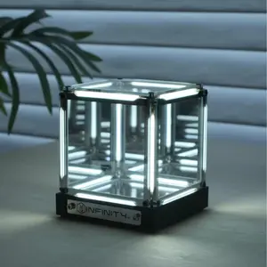 Modern LED Cube Lamp With Infinity Mirror Look, Ambient Mood Light Night Light For Bedside Table, Living Room Decor & Cozy Corner