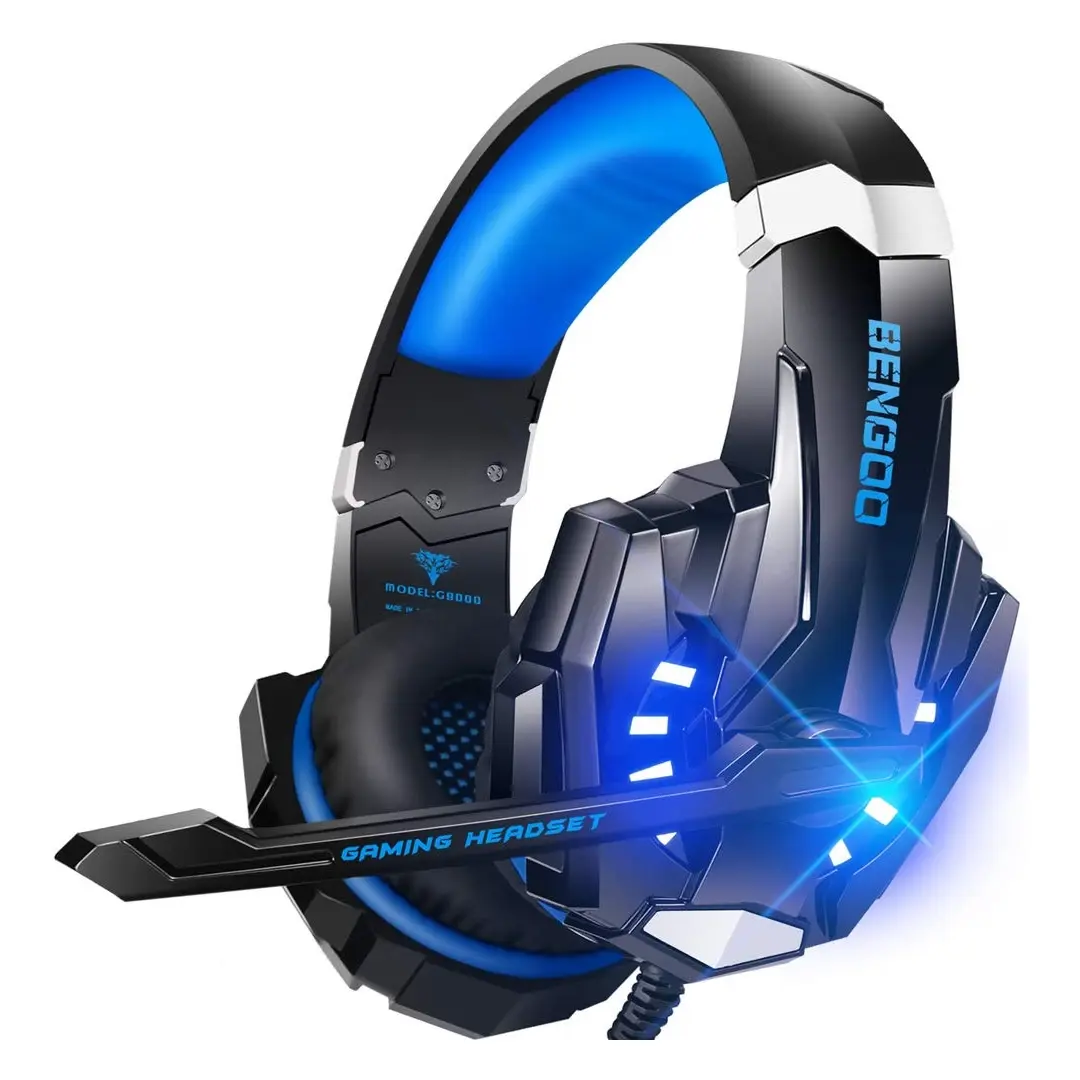 G9000 Stereo Gaming Headset for PS5, PS4, PC, Xbox One Controller, Noise Cancelling Over Ear Headphones with Mic, LED Light, Bass Surround, Soft Memory Earmuffs - Blue