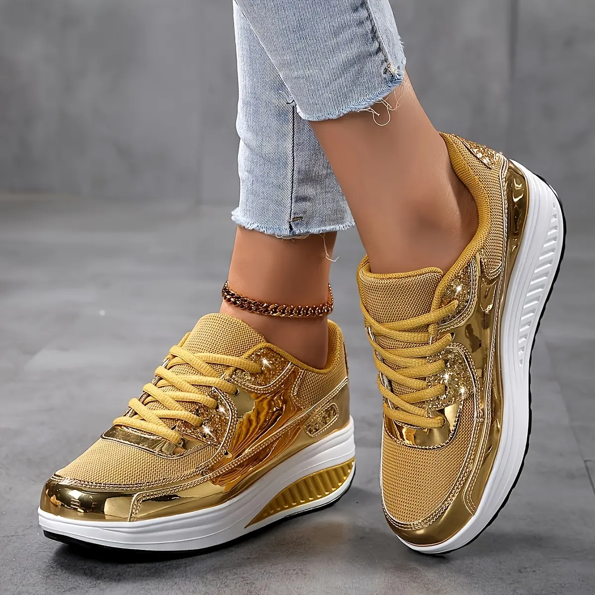 Women's Sneakers, Casual Sparkling Rocker Bottom Platform Shoes for Increased Height, Running and Outdoor Sports Training Footwear, Sports Shoes, Runner, Walking Shoes, Athletic