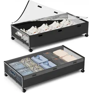 Under Bed Storage Containers with Wheels 2 Pack Underbed Shoe Storage Organizer with Removable Lids Large Rolling Under Bed Storage Dresser Drawers for Clothes Toys Shoes Blankets