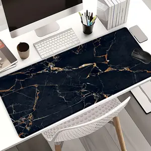 Black Golden Marble Mouse Pads Extra Large Computer Desk Top Mat, Non - Slip Rubber Base & Stitched Edge, Luxurious Stone Texture for Home and Office, Corporate Work Desk Accessories
