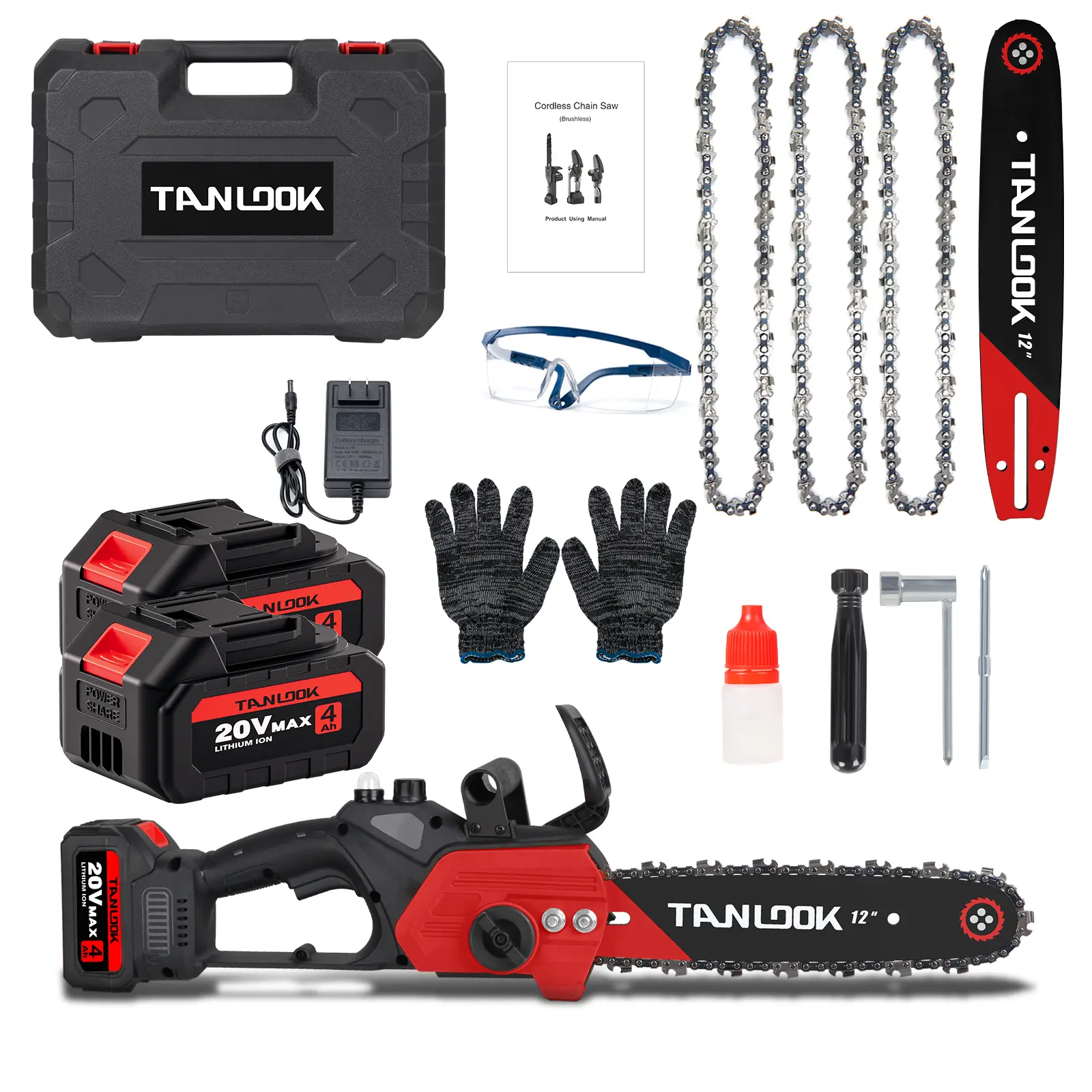 Red chainsaw(2 batteries+3 chains)