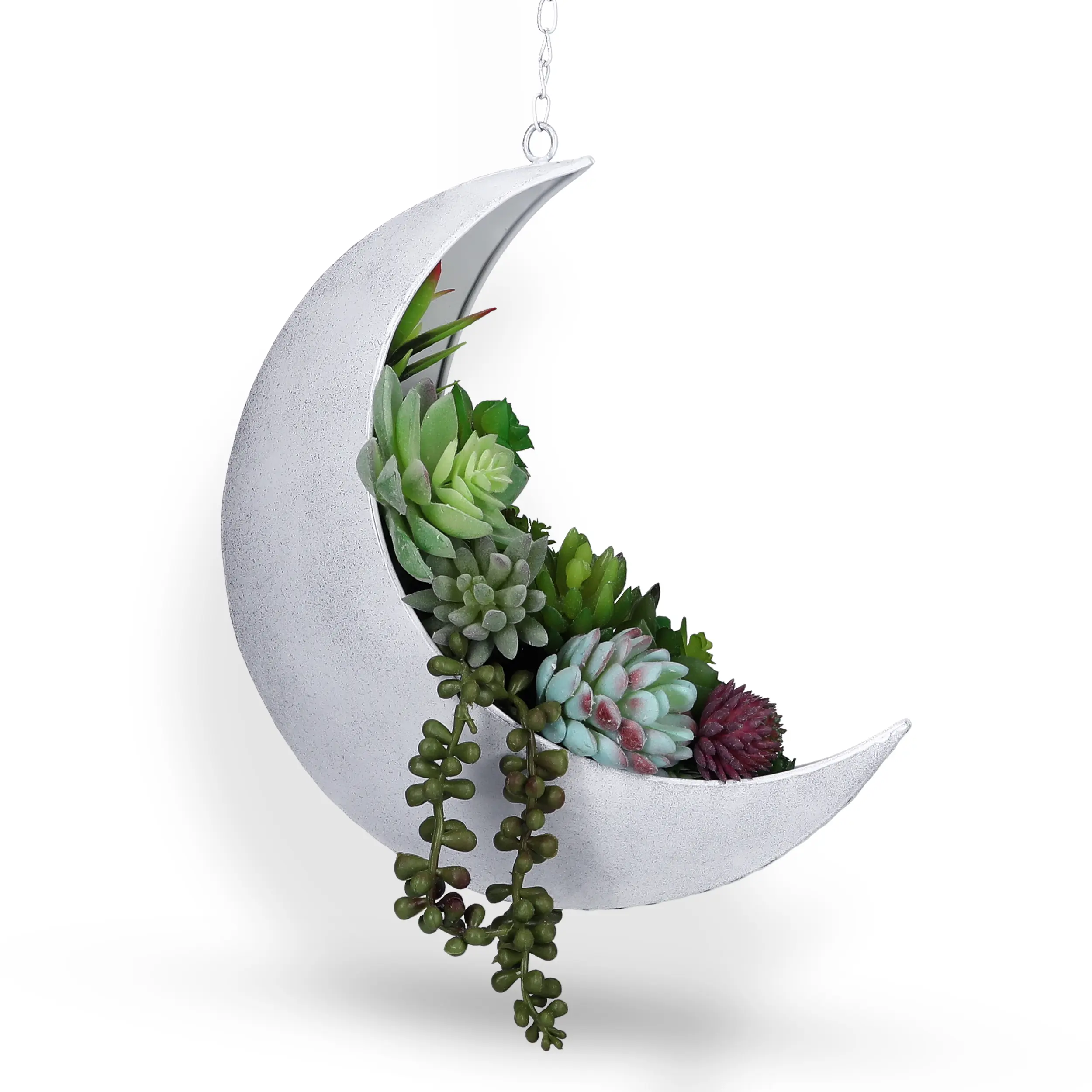 Rustic White Hanging Moon Planter for Moon Room Decor - Great for Succulents, Air Plant, Mini Cactus, Faux, Artificial Plants-Boho Hanging Planters for Indoor Plants, Witchy Gifts for Women, Birthdays,Plant Lovers
