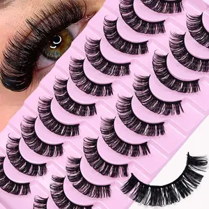 10 Pairs Russian Volume Strip Lashes D Curly Fluffy Fake False Eyelashes Look Like Extensions For Daily Party Festival Dating Makeup Use