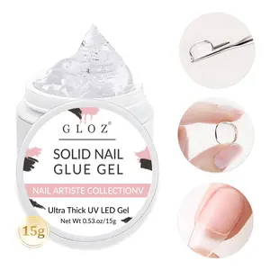 GLOZ UV Light Cured Solid Nail Glue Gel 15ML, Super Strong Clear Nail Glue for Press On Nails, Long Lasting Nail Gel for Salon & Home Use, Nail Tip Glue