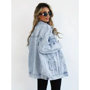 target denim jacket Women's Ripped Loose Version Of Denim Jacket