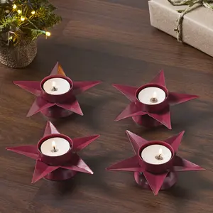 Tealight Holder Star Burgundy Set of 4