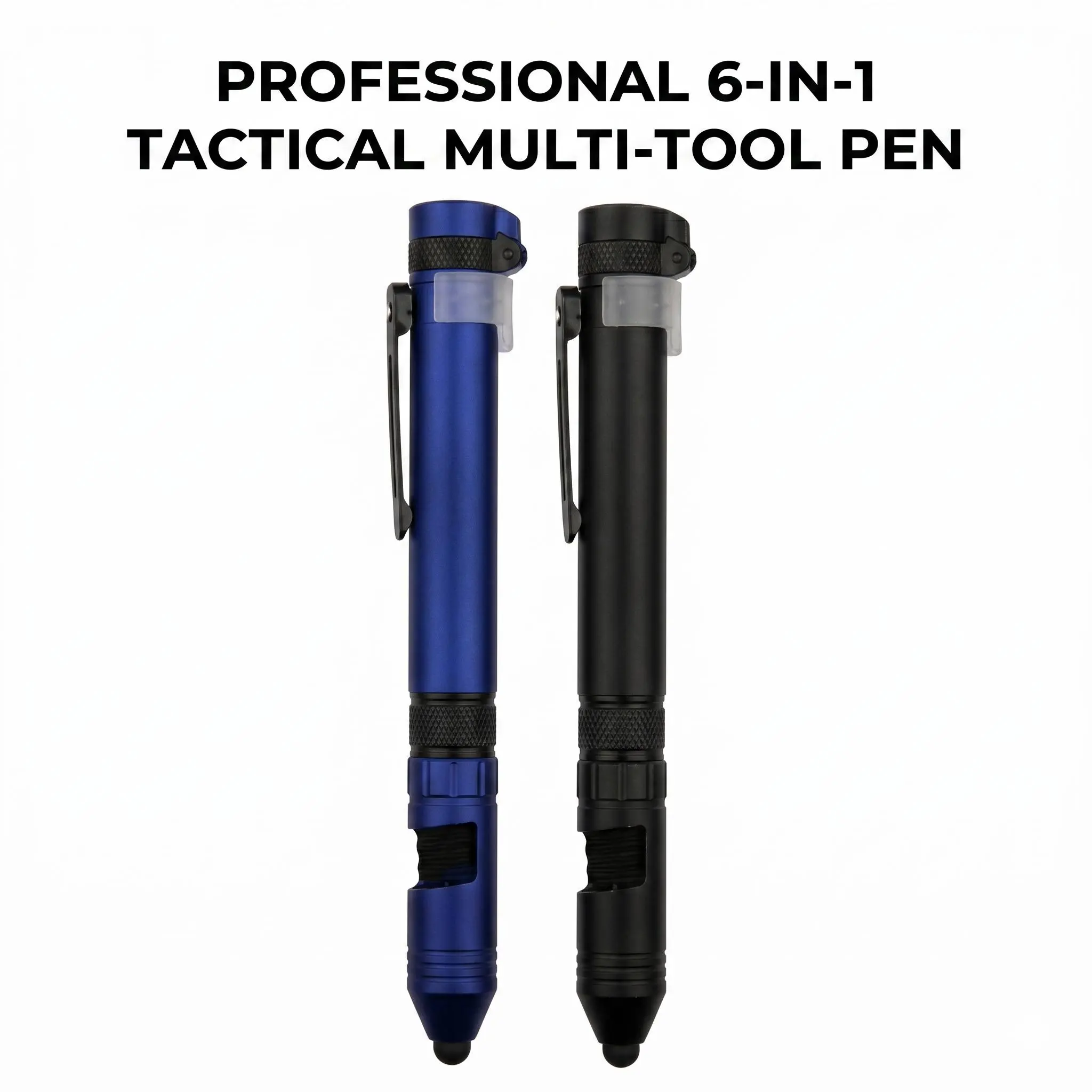 6-in-1 Tactical Pen Multitool with LED Flashlight, Compass, Screwdriver, Stylus and Phone Stand, Portable EDC Survival Gear for Camping, Hiking, Travel, Office and Gifts for Men