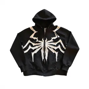 American Gothic Spider Patch Cloth Embroidered Hoodie Y2K Zipper Design High Men's & Women's Sweatshirt Tops Streetwear Menswear Long Sleeve Casual Oversize Baggy Loose Pullover Black Oversized Graphic Print All Oversized Christmas