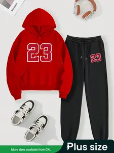 【Plus Size】 Figure Print Hoodie & Sweatpants Set, Matching Clothing Set, Casual Long Sleeve Hooded Sweatshirt & Jogger Pants, Women's Fall & Winter Clothes for Daily Wear